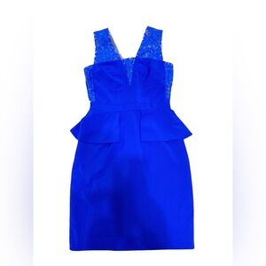 Gianni Bini Cobalt Blue Sleeveless Lace Zoe Peplum Dress - Size 2